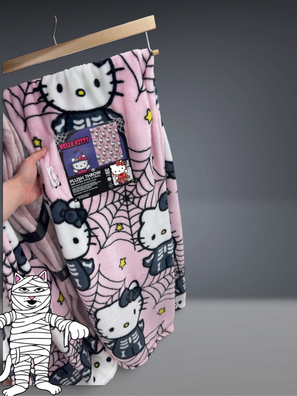 Hello Kitty Pink and Black Skeleton Print Plush Throw Blanket